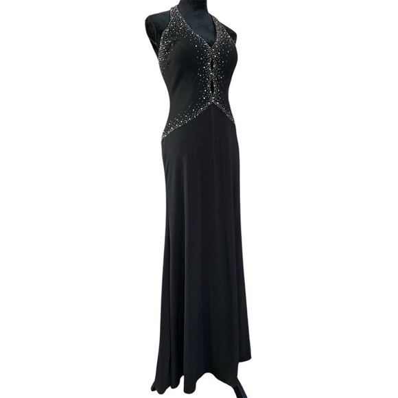Vtg Y2K Ignite Evenings Formal Halter Dress Sz 10 Black Rhinestones Sequins Prom - Picture 1 of 8